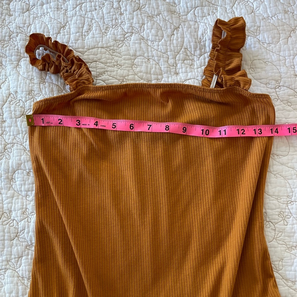 Ribbed Ruffled Mustard Bodysuit - Picture 5 of 6